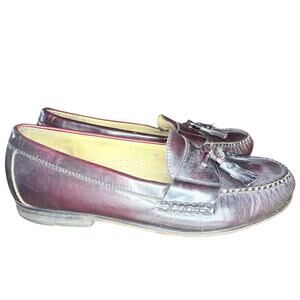 Vintage 90s Cole Haan Mens Leather Slip On Loafers Tassels Sz 10 Red Work Preppy